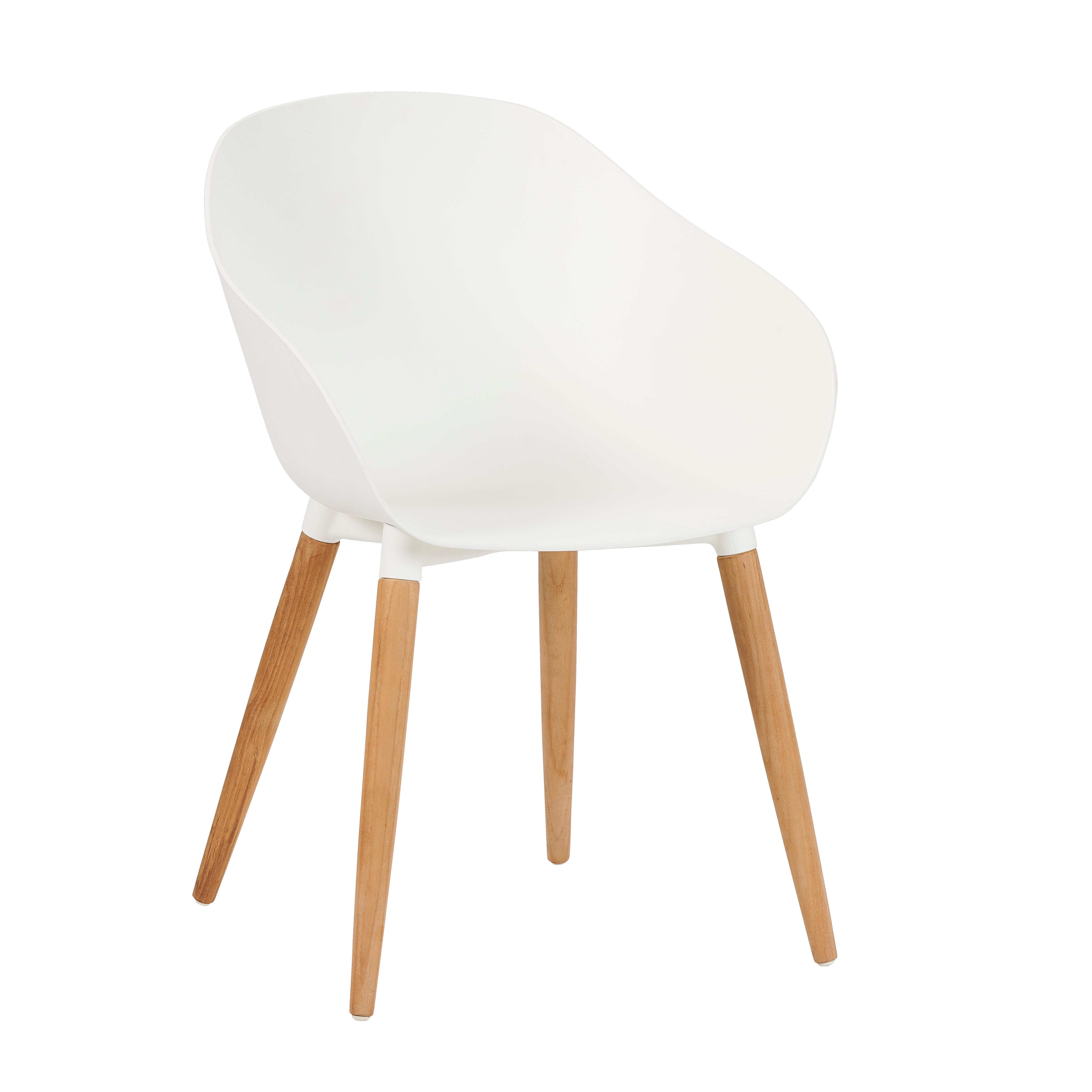 FRAY Chaises de salle à manger blanc/naturel Chaise à coque blanche avec pieds en teck
