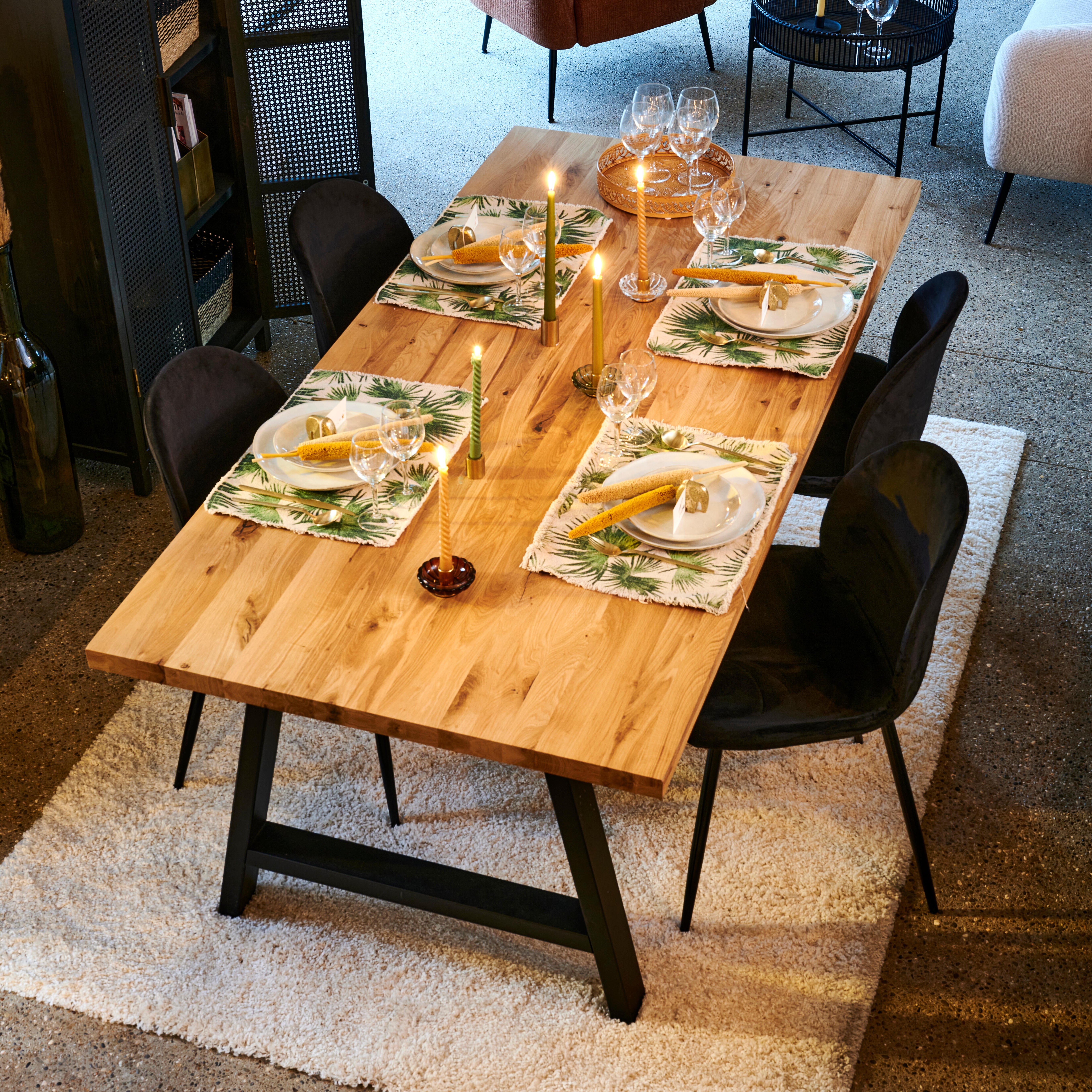 NEW OAK Table à manger avec pieds A en métal H 72 x B 95 x L 200 cm
