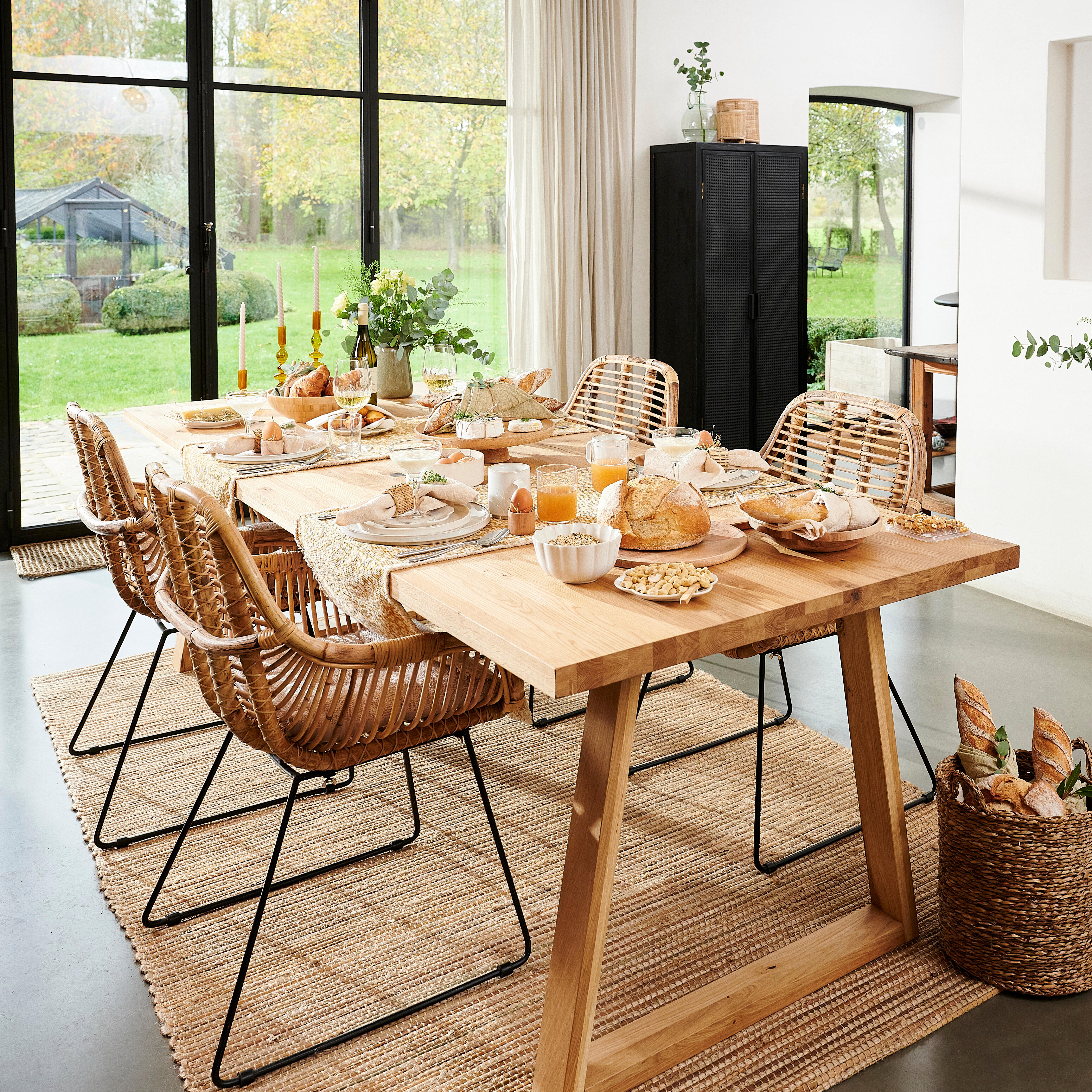 NEW OAK Table à manger avec pieds triangulaires en bois H 72 x Larg 95 x Long 200 cm