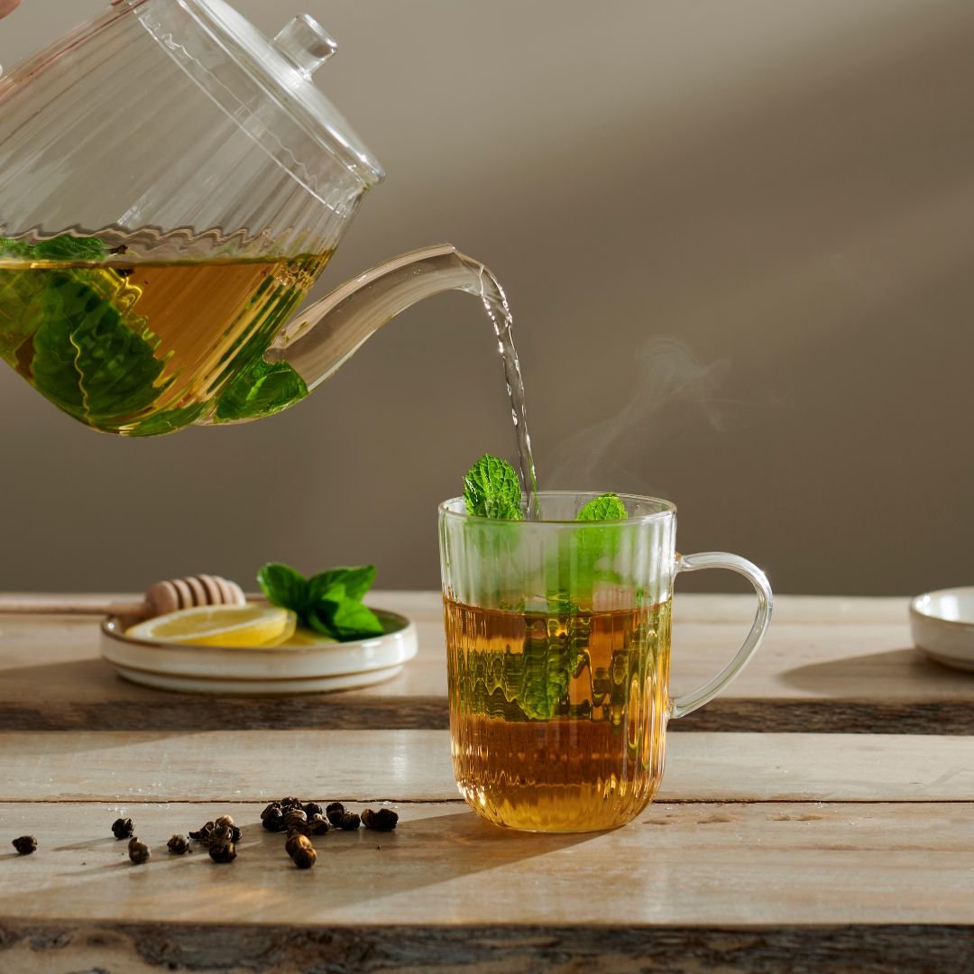 PAUSA Set da tè trasparente Teiera con 2 bicchieri da tè